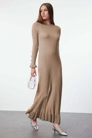 Trendyol Modest Dames Beige Effen Maxi Lang Casual A-lijn Modest Jurken