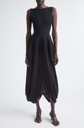 Proenza Schouler Sukki Mixed Media Bubble Hem Midi Dress in Black at Nordstrom, Size X-Small
