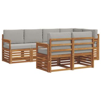 vidaXL Conjunto De Sof&aacute; Seccional Con Coj&iacute;n 7 Pcs Gris Natural Y Claro Vidaxl