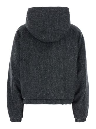 Brunello Cucinelli Womens Down Jacket Grey Wool Blend Virgin Puffer