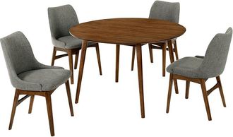 Armen Living Arcadia & Azalea 48in Round Charcoal & Walnut Wood 5pc Dining Set