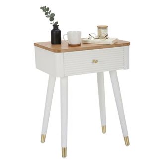 Dmora Dmora - Mesa De Caf&eacute; Bibbiano, Mesa De Centro Baja, Revistero Para Sof&aacute;, Estante De La Sala De Estar, 45x32 H62 Cm, Blanco Y Marr&oacute;n