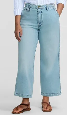 Lands End Petite Recover Denim Mid Rise Wide Leg Ankle Jeans in Breeze Blue Wash at Nordstrom, Size 14