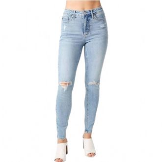 Judy Blue Dist Mid Rise Tummy Control Jeans - Plus In Blue