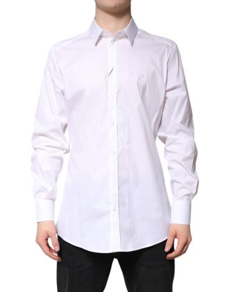 Dolce & Gabbana Mens White Cotton Collared Gold Formaldress Shirt Nylon Elastane