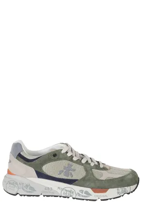 Premiata Gray And White Mase Iconic Side Design Leather Sneakers