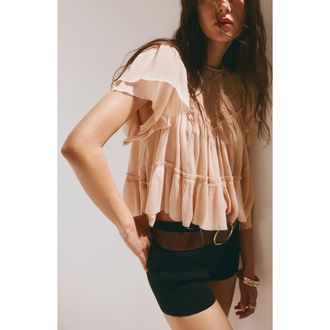 Mango Ruffled Embroidered Blouse in Pink at Nordstrom, Size 8