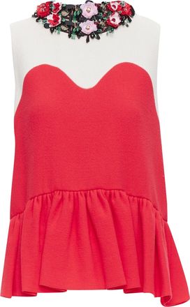 Msgm Floral Embellished Collar Peplum Vest Top