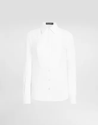 Dolce & Gabbana Stretch Poplin Tuxedo Shirt - Woman Shirts And Tops White Cotton 36