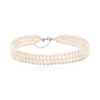 Ross-Simons 5-6mm Cultured Pearl 3-Row Choker Necklace in Sterling Silver