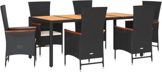 vidaXL Set De Comedor De Jard&iacute;n 7 Pzas Y Cojines Rat&aacute;n Sint&eacute;tico Negro Vidaxl