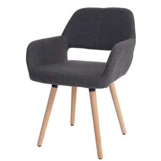 Hhg D&eacute;coshop26 - Escritorio De Visita Silla Comedor Sin Ruedas Dise&ntilde;o Retro En Tela Gris Base Madera Clara 040002149