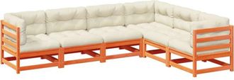 vidaXL Set De Sof&aacute;s Jard&iacute;n 6 Pzas Con Cojines Madera Pino Marr&oacute;n Cera Vidaxl