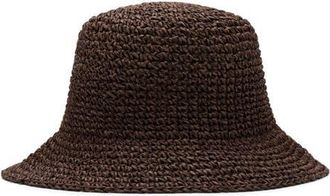 Mango Crochet Raffia Bucket Hat in Chocolate at Nordstrom