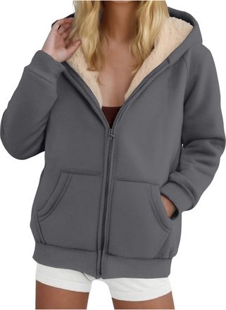 Generic Full Zip Hooded Jackets for Women UK, Ladies Hoodies with Zip, Warm Sherpa fleece Lined Coat with Pockets, Womens Teddy Fleece Hoodie Sweatshirts