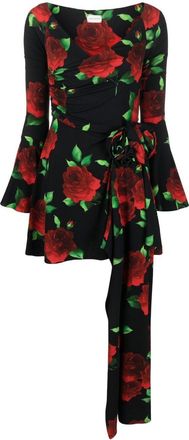 Magda Butrym rose-print flared minidress - women - Elastane/Viscose - 36 - Black