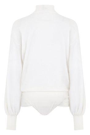 Alaia Womens Bodysuit Long-Sleeve Mesh White Lamb Wool Tops Top