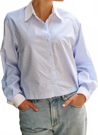 Esqualo Berritt Rhinestones Striped Blouse In Blue