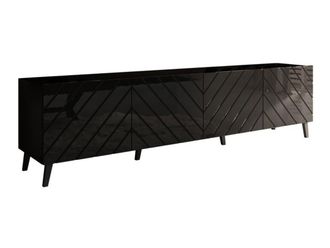 Mirjan24 Mueble Tv Charlotte 145, Negro + Negro Brillante, N&uacute;mero De Puertas: 4, N&uacute;mero De Cajones: 0, 200x52x42cm