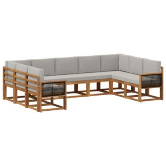 vidaXL Conjunto De Sof&aacute;s De Exterior 9 Pcs Natural Y Gris Claro Vidaxl