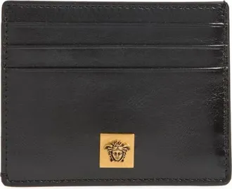 Versace Flat Leather Card Case in Black Gold at Nordstrom