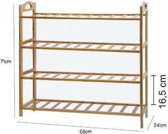 Trade Shop Trade Shop - Scarpiera Porta Scarpe 4 Ripiani Piani Legno Bamboo Bambu Scaffale Mobile 69413