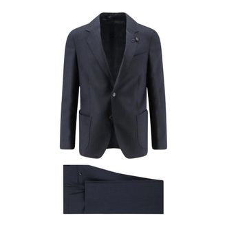 Lardini Kostuum van scheerwol met krijtstreep - Heren - Pakken - Blauw - Maat: 3XL Wol