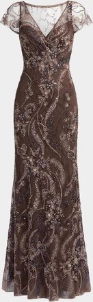 Mac Duggal Embroidered Sequined Gown