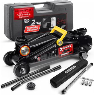 Deuba Gato Hidr&aacute;ulico 2t Elevador De Coches 6 Piezas Con Llave Dinamom&eacute;trica Accesorios Altura De Elevaci&oacute;n 135-330mm - Deuba