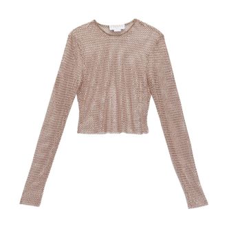 Genny Long Sleeve T-Shirts, female, Pink, S, Top Rete Perle e Cristalli