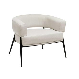 Sweeek Sill&oacute;n de tela con respaldo curvo y patas de metal, blanco
