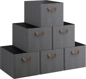 Woltu Juego De 6 Cajas De Almacenamiento Plegables, Contenedores De Tela Con Asas, 42x32x26 Cm, Gris+marr&oacute;n - Woltu