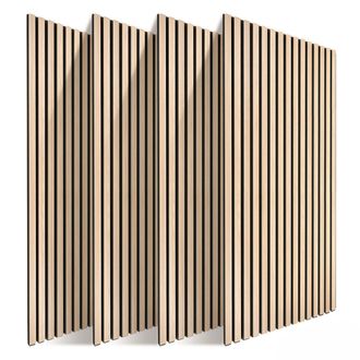 Relaxdays Paneles Ac&uacute;sticos Relaxdays, Set De 4, 120 X 60 Cm, Aislamiento Y Revestimiento De Pared, Chapa De Roble, Marr&oacute;n Claro