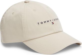 Tommy Jeans Baseball Cap TOMMY JEANS TJM LINEAR LOGO CAP, gulf sand, Web, Baumwolle, Caps Baseball Cap, UNISEX Klemmverschluss, grosse Logostickerei
