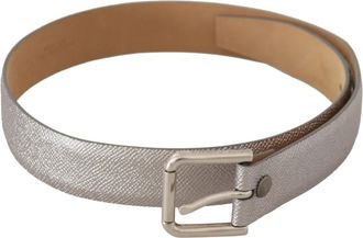 Dolce & Gabbana Zilver Metallic Leren Taille Riem met Metalen Gesp - Dames - Riemen - Grijs - ONE Size - Leer - Accessoires