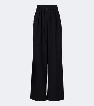 Dries Van Noten Belted pleated wool wide-leg pants