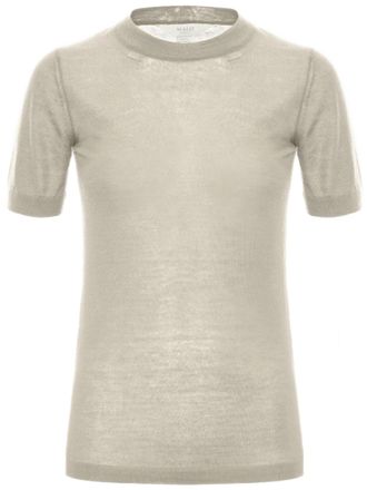 Malo Short-Sleeved Fine-Knit Cashmere Top with Classic Round Neckline