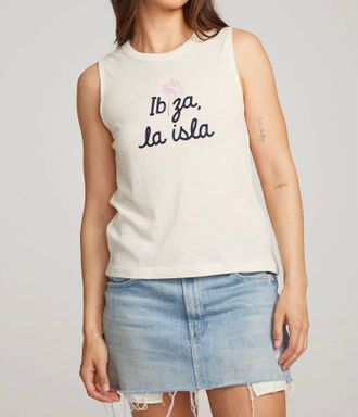 Chaser Womens Ibiza Palm Muscle Top In White
