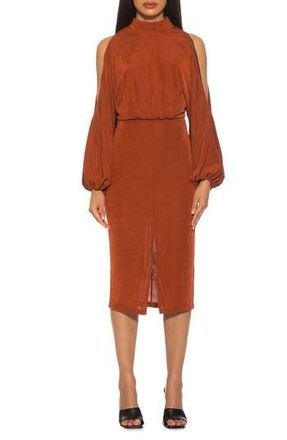 Alexia Admor Sem Mock Neck Cold Shoulder Midi Dress in Camel at Nordstrom Rack, Size X-Small