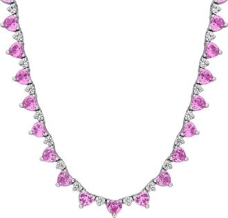 Rina Limor Silver 20.24 Ct. Tw. Lab-Grown Pink And White Sapphire Necklace
