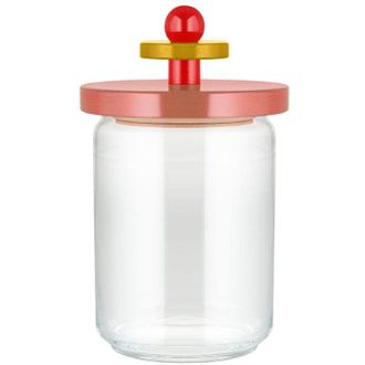 Alessi ES16/100 2 Barattolo Ermetico in Vetro con Coperchio in Legno di Faggio, 100 Values Collection, Acciaio, Giallo/Rosso/Rosa