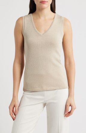 Tahari by ASL V-Neck Sweater Tank in Champagne at Nordstrom, Size Medium