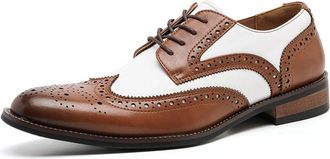 Generic Mens Oxford Lace Up Casual Business Leather Dress Shoes Comfortable Wide Toe Brogue Office Shoes,Brown,6.5 UK
