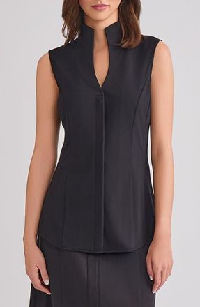 Misook Pima Cotton Sleeveless Stand Collar Shirt in Black at Nordstrom, Size X-Small