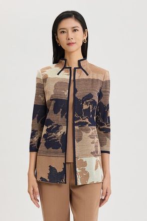 Ming Wang Floral Jacquard Ombre Knit Jacket in Warm Taupe/almond/indigo at Nordstrom, Size X-Small