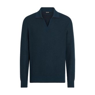 Ermenegildo Zegna V-neck Knitwear, male, Green, Size: 2XL Jacquard Cashmere Polo Sweater
