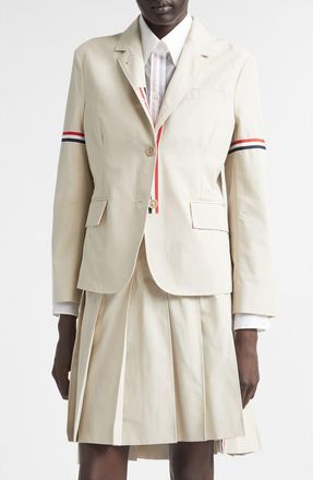 Thom Browne Tricolor Armband Relaxed Fit Cotton Sport Coat in Beige at Nordstrom, Size 00 Us