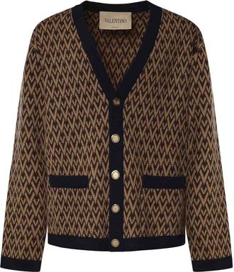Valentino Garavani Toute La V Wool Jacquard Cardigan