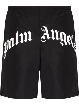 Palm Angels curved logo swimming shorts - men - Polyamide/Polyester/Polyester - S - Black