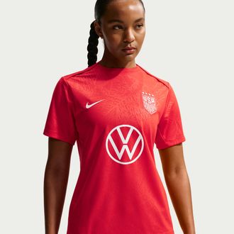 Nike USWNT Academy Pro Nike Womens Dri-FIT Soccer Pre-Match Short-Sleeve Top in Red | IH0880-601